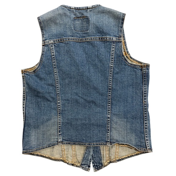Levi Vintage Retro Trucker Button Front Collarless Denim Jean Vest Womens M - Picture 2 of 10